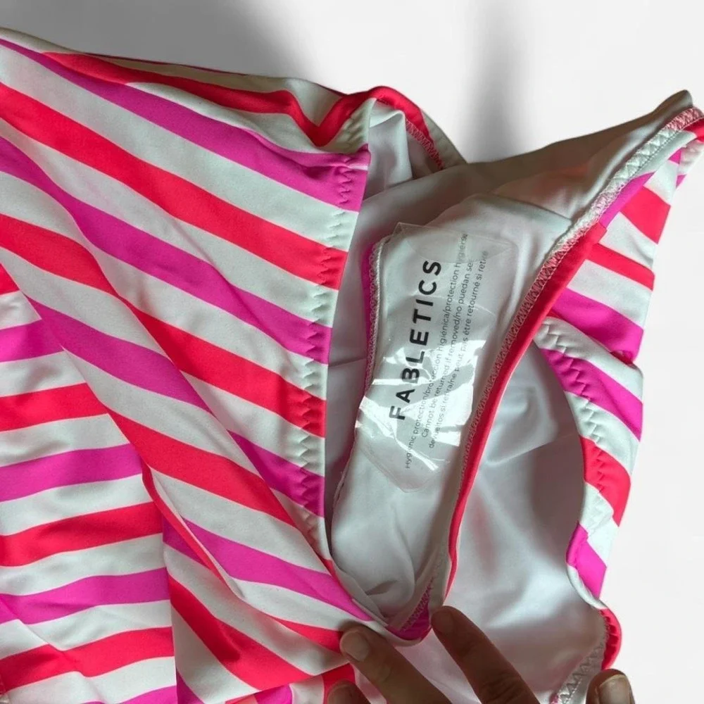 NWT Fabletics Sunset Scoop One-Piece pink & white stripe one piece swimsuit XXL‎